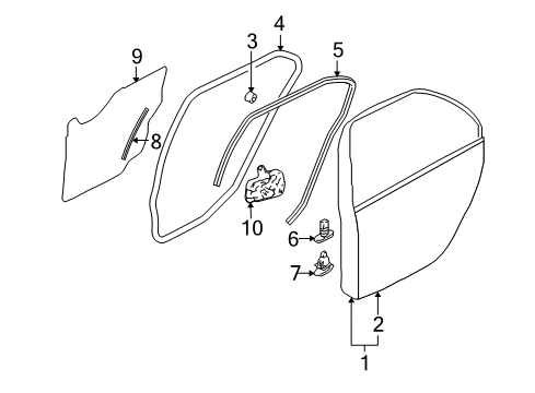 2006 Mitsubishi Lancer Surround Weatherstrip, Driver Side Diagram for MN169653