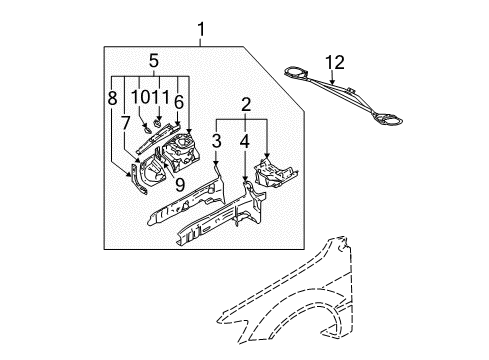 2007 Mitsubishi Lancer Structural Components & Rails