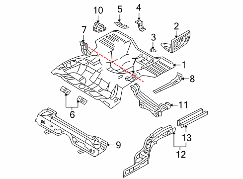 2003 Mitsubishi Lancer Rear Floor & Rails Diagram 2