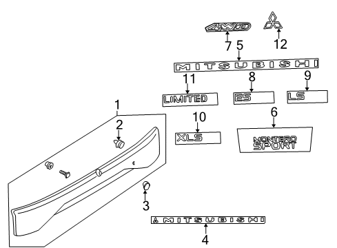 2002 Mitsubishi Montero Sport Nameplate Diagram for MR157102
