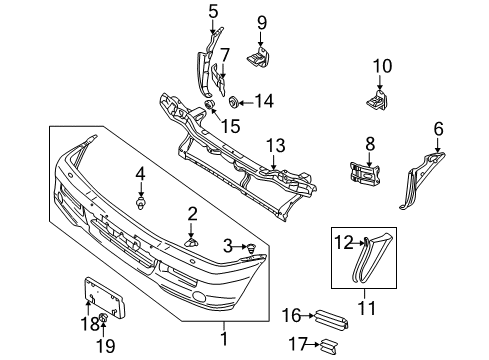 2002 Mitsubishi Montero Sport Bumper Grille, Driver Side Diagram for MR496691