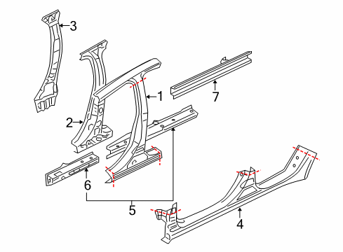 2008 Mitsubishi Lancer Outer Center Pillar, Driver Side Diagram for 5312A715