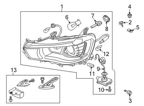 2012 Mitsubishi Outlander Headlamp Components