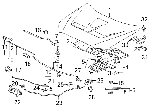 2008 Mitsubishi Lancer Hood & Components Diagram 2