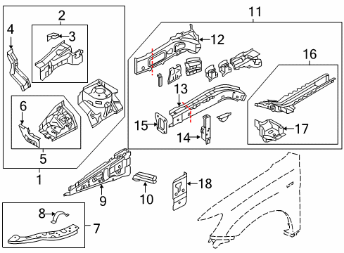 2013 Mitsubishi Outlander Sport Structural Components & Rails