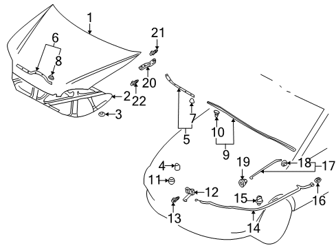 2005 Mitsubishi Outlander Hood & Components