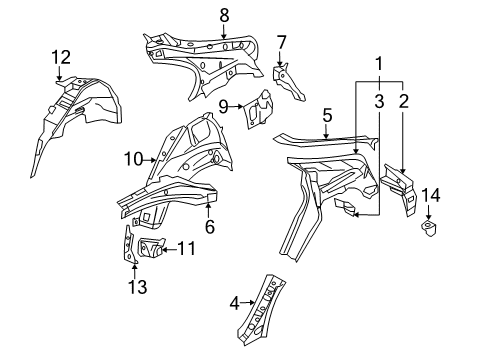 2012 Mitsubishi Lancer Inner Structure - Quarter Panel Diagram 2