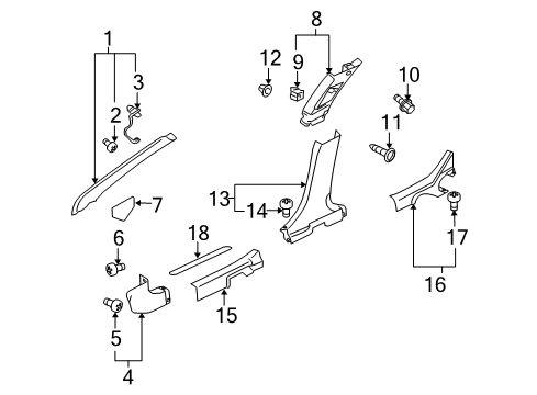 2011 Mitsubishi Lancer Lower Molding Screw Diagram for MS452332