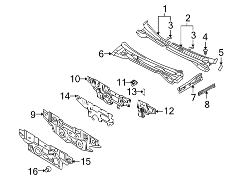 2003 Mitsubishi Lancer Cowl Grille, Passenger Side Diagram for MR533286