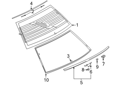 2004 Mitsubishi Lancer Back Glass Spacer Diagram for MR108999