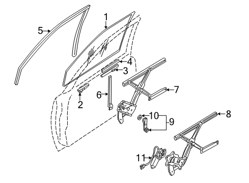 1997 Mitsubishi Montero Sport Window Regulator, Driver Side Diagram for MR144529